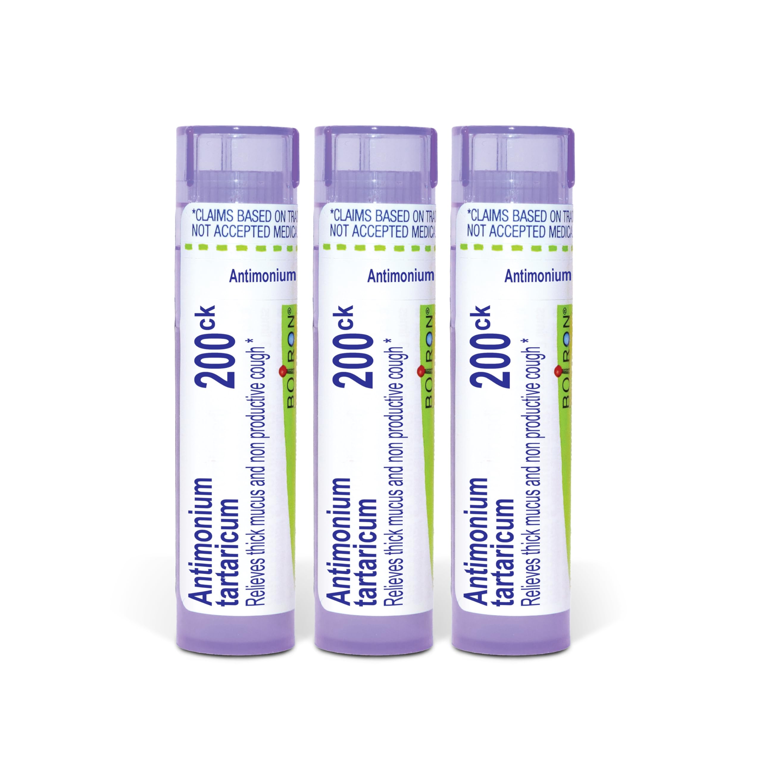 Boiron Antimonium Tartaricum 200Ck pellets bottle for cough relief.