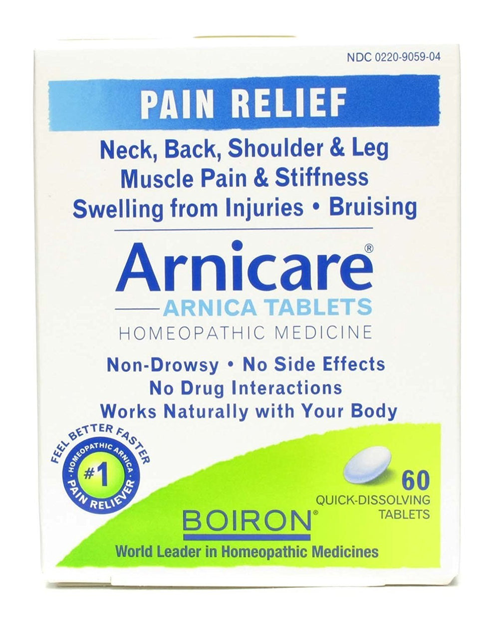 Boiron Arnicare Arnica Tablets package with a 3-pack of 60 tablets for on-the-go use