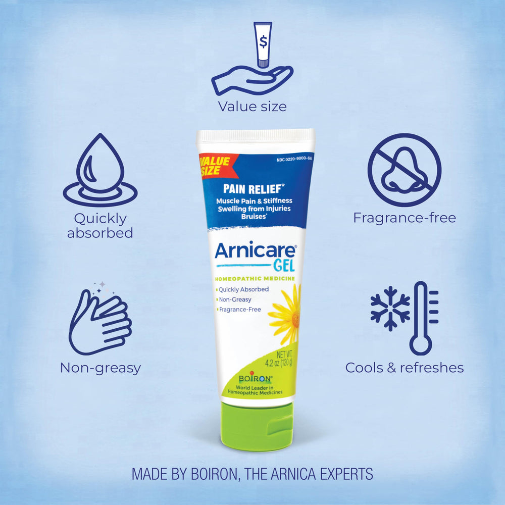 Boiron Arnicare Gel cooling surface; refreshing touch on sore muscles.