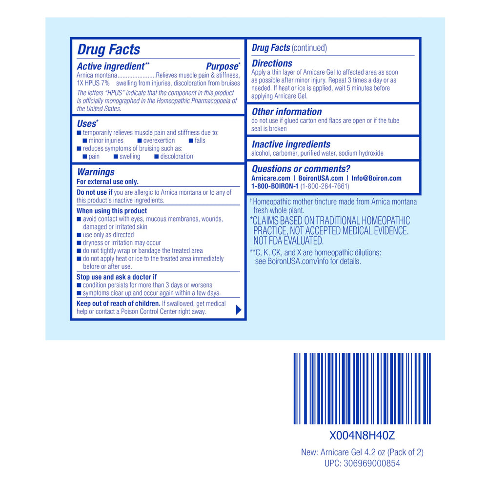 Boiron Arnicare Gel water-based formula; easy spread on skin.