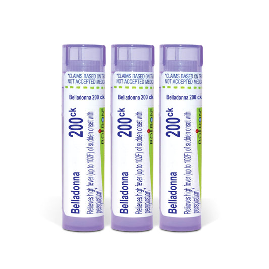 Boiron Belladonna 200CK pellets in tubes for fever with perspiration.