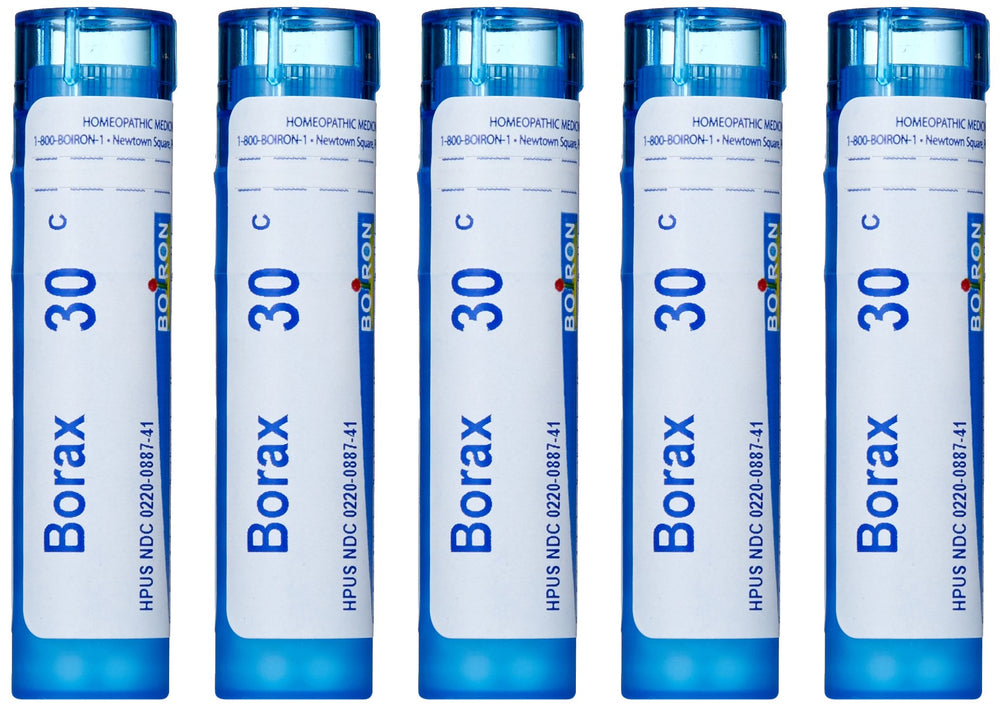 Boiron Borax 30C pellets in a tube, natural homeopathic option.