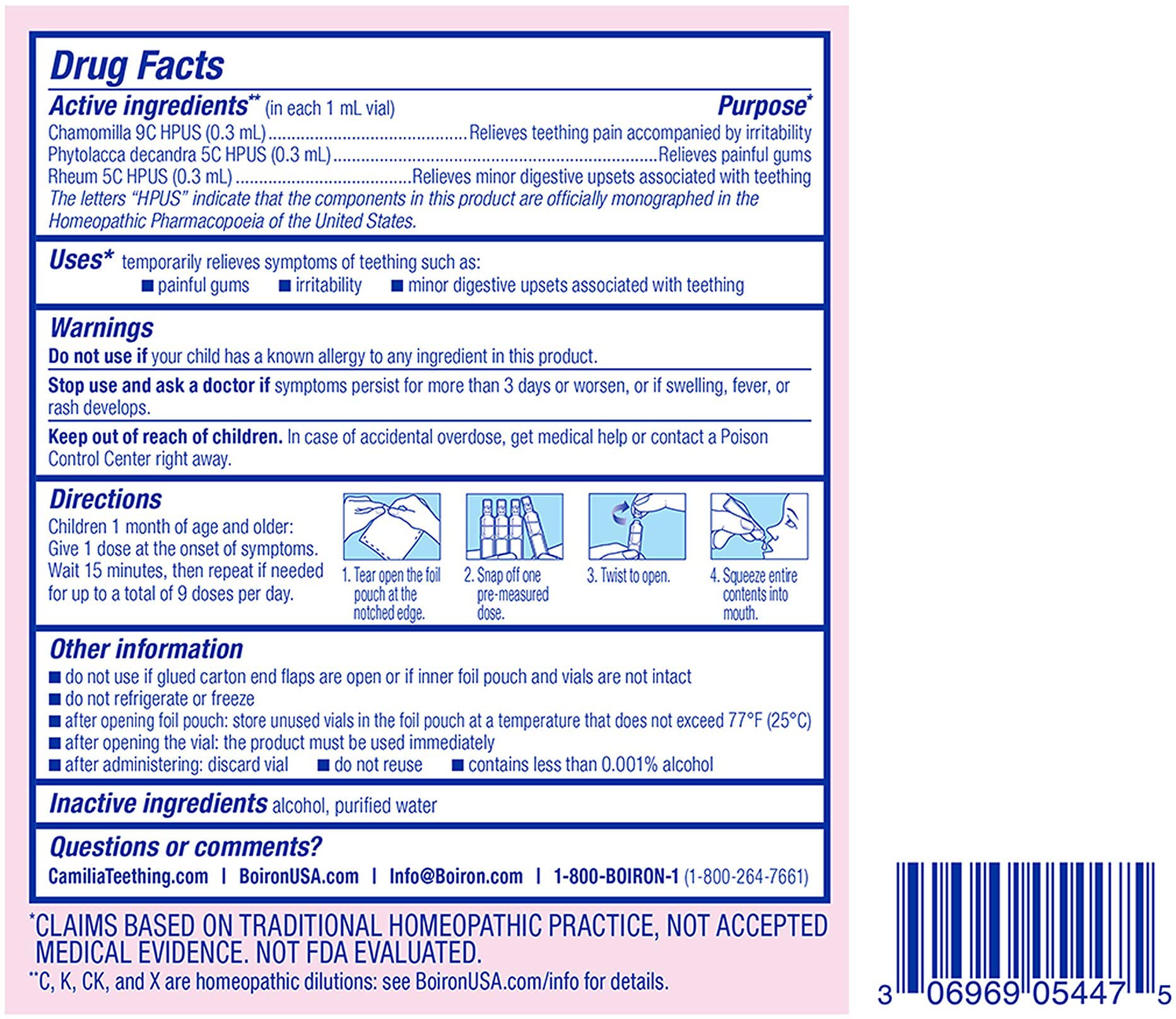 Boiron Camilia Drops dosing vials ready for pre-measured relief