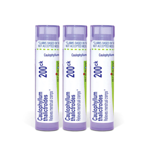 Boiron Caulophyllum 200CK pellets pack preview for menstrual cramps support.