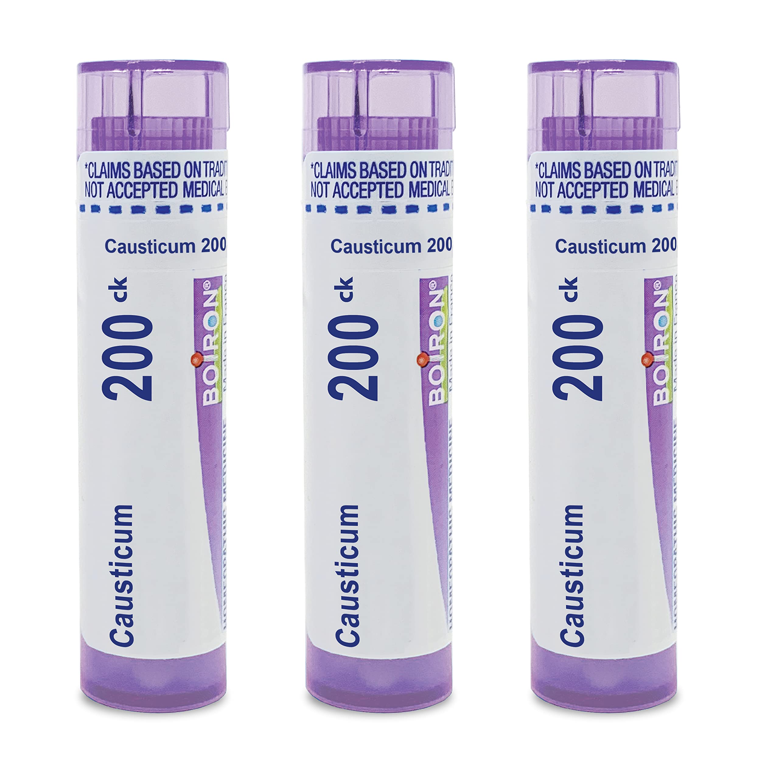 Boiron Causticum 200Ck pellets in a tube for discreet on-the-go use.