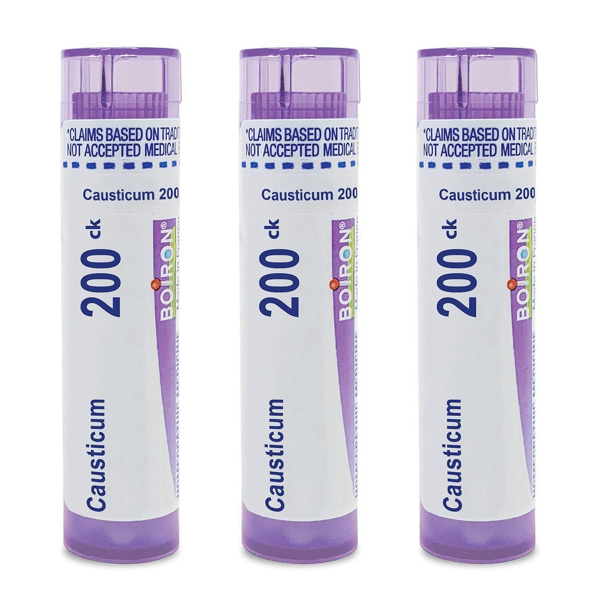 Boiron Causticum 200Ck pellets in a tube for discreet on-the-go use.