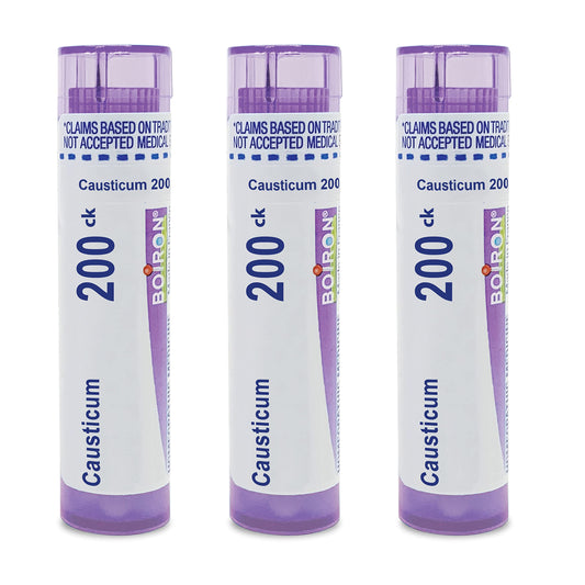 Boiron Causticum 200Ck pellets in a tube for discreet on-the-go use.