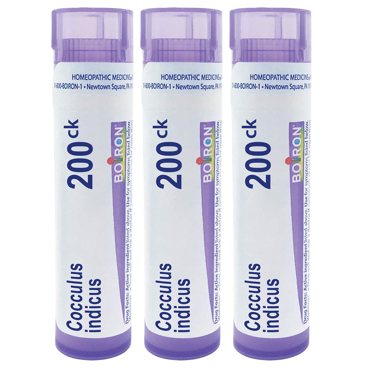 Boiron Cocculus Indicus 200CK pellets in a tube for on-the-go motion sickness relief.