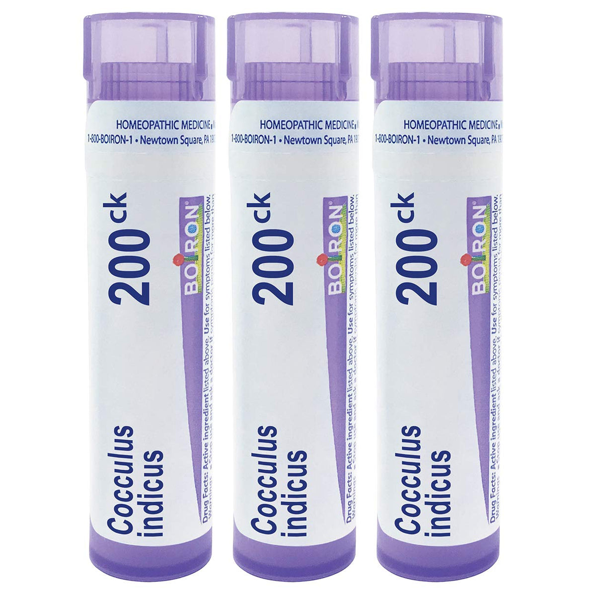 Boiron Cocculus Indicus 200CK pellets in a tube for on-the-go motion sickness relief.