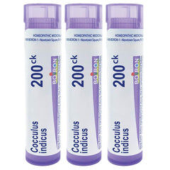 Boiron Cocculus Indicus 200CK pellets in a tube for on-the-go motion sickness relief.