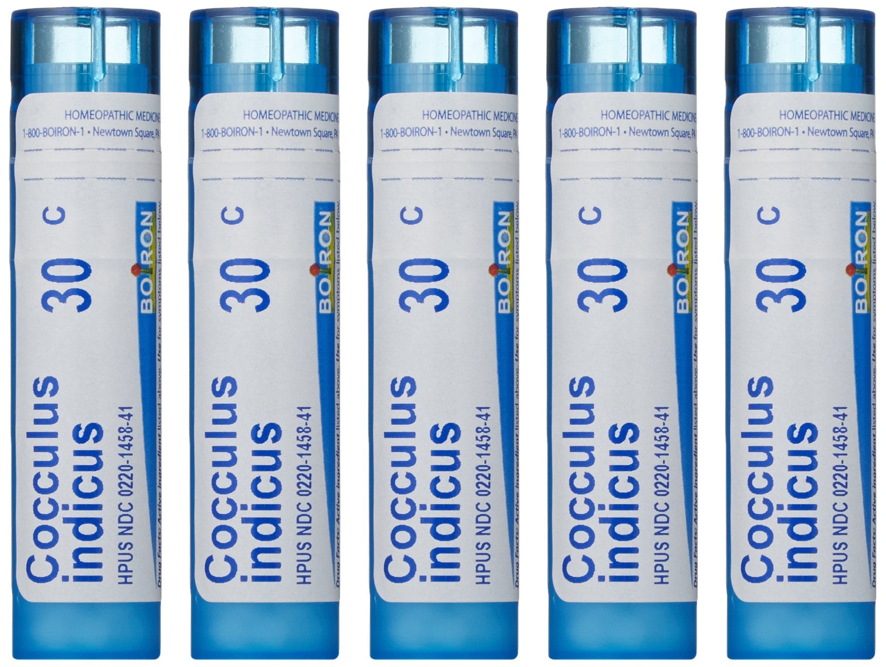 Boiron Cocculus Indicus 30C bottle shown for travel-friendly motion support
