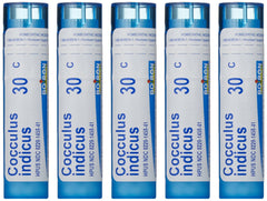 Boiron Cocculus Indicus 30C bottle shown for travel-friendly motion support