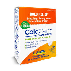 Boiron Coldcalm bottle cap and label detail with product information.