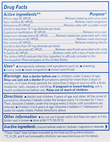 Boiron Coldcalm dissolving tablets shown as tongue-friendly relief.