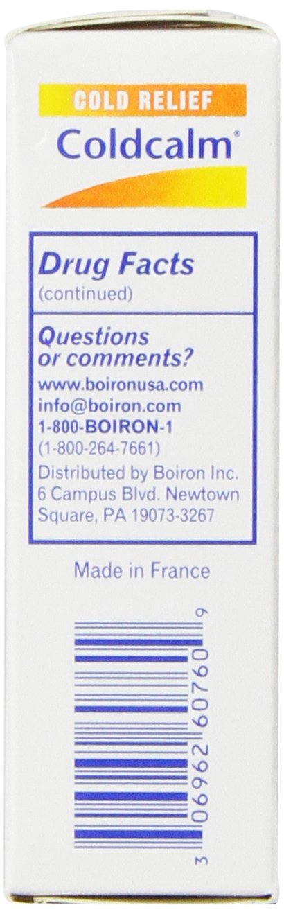 Boiron Coldcalm packaging graphic emphasizes non-drowsy relief.