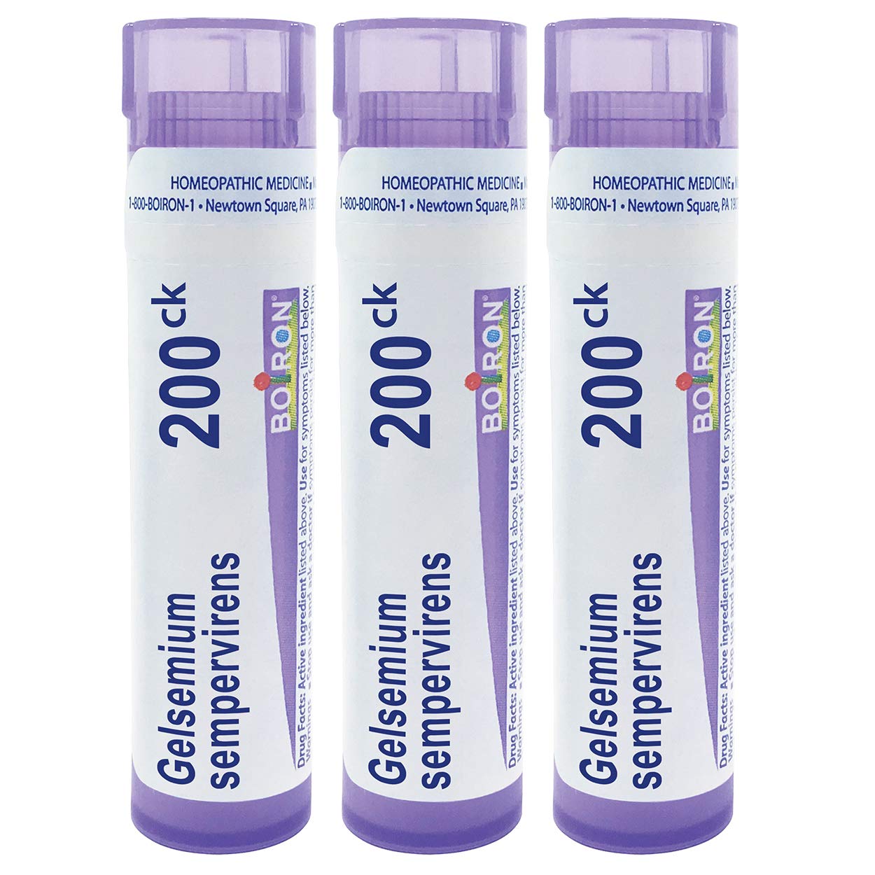 Boiron Gelsemium pellets in a multi-dose tube for convenient use.