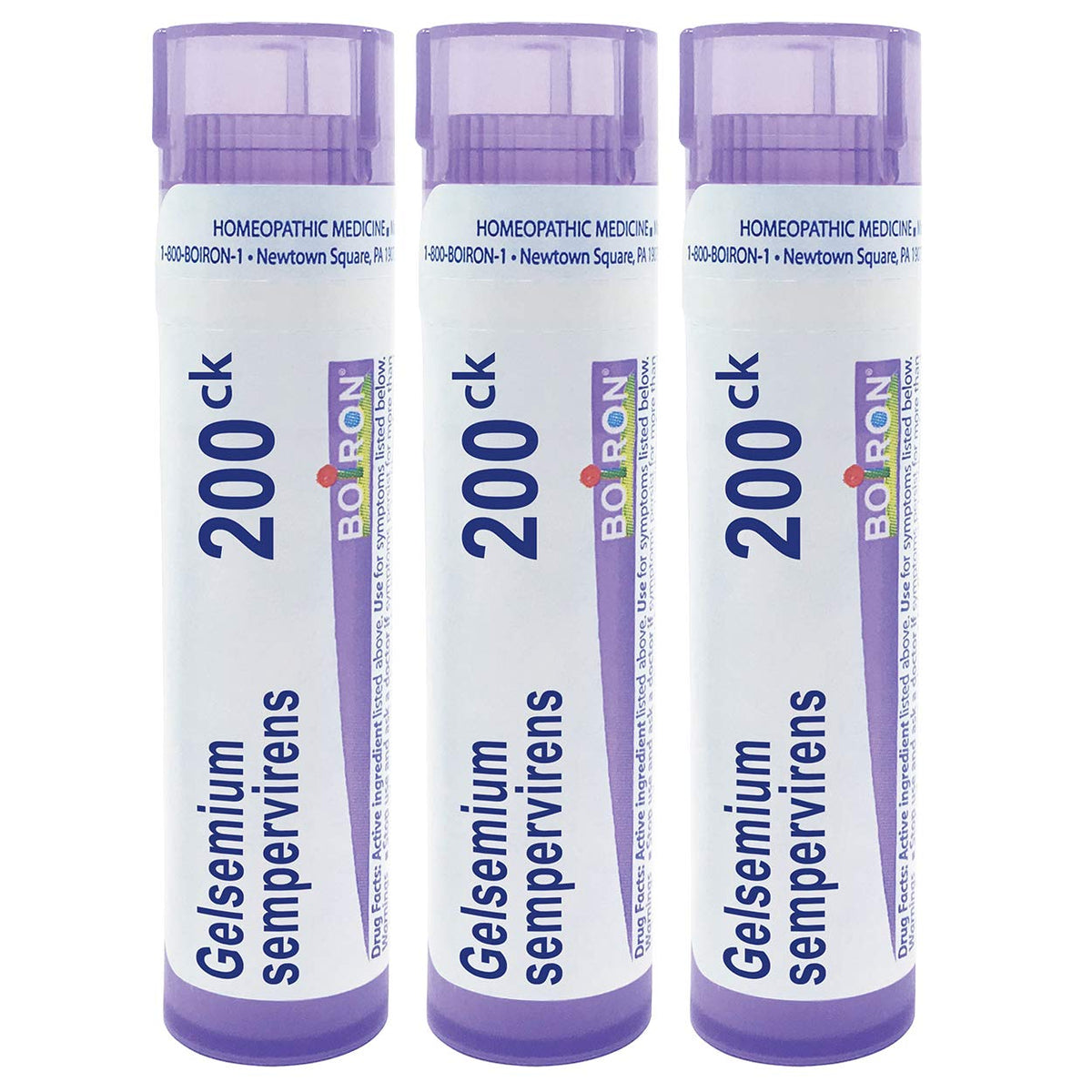 Boiron Gelsemium pellets in a multi-dose tube for convenient use.