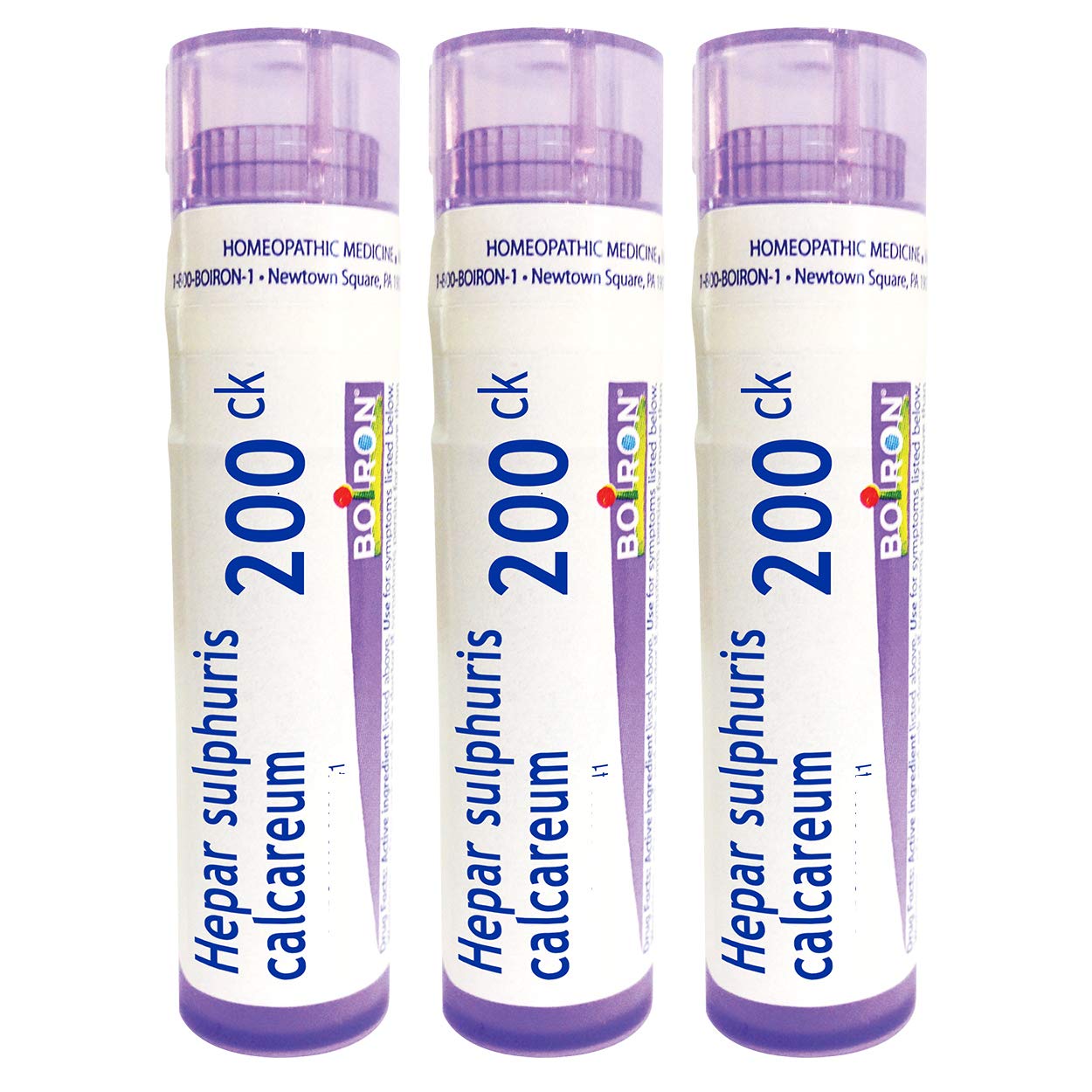 Boiron Hepar Sulphuris 200CK pellets in a tube for quick cough relief.