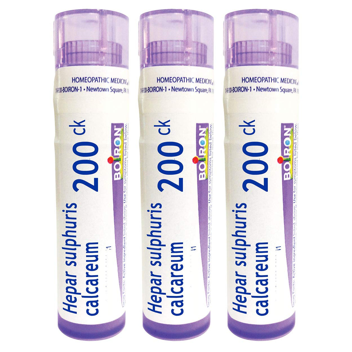 Boiron Hepar Sulphuris 200CK pellets in a tube for quick cough relief.