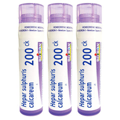 Boiron Hepar Sulphuris 200CK pellets in a tube for quick cough relief.