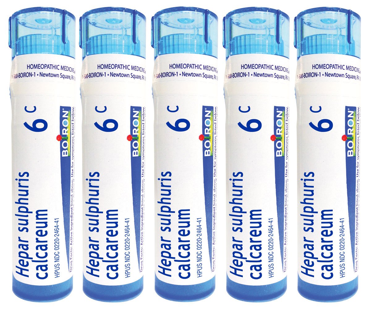 Boiron Hepar Sulphuris Calcareum 6C pellets dissolve quickly for cough relief.