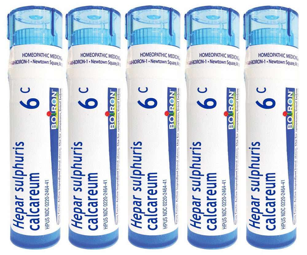 Boiron Hepar Sulphuris Calcareum 6C pellets dissolve quickly for cough relief.