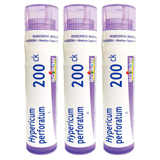 Boiron Hypericum perforatum 200CK pellets in a tube for quick dosing.