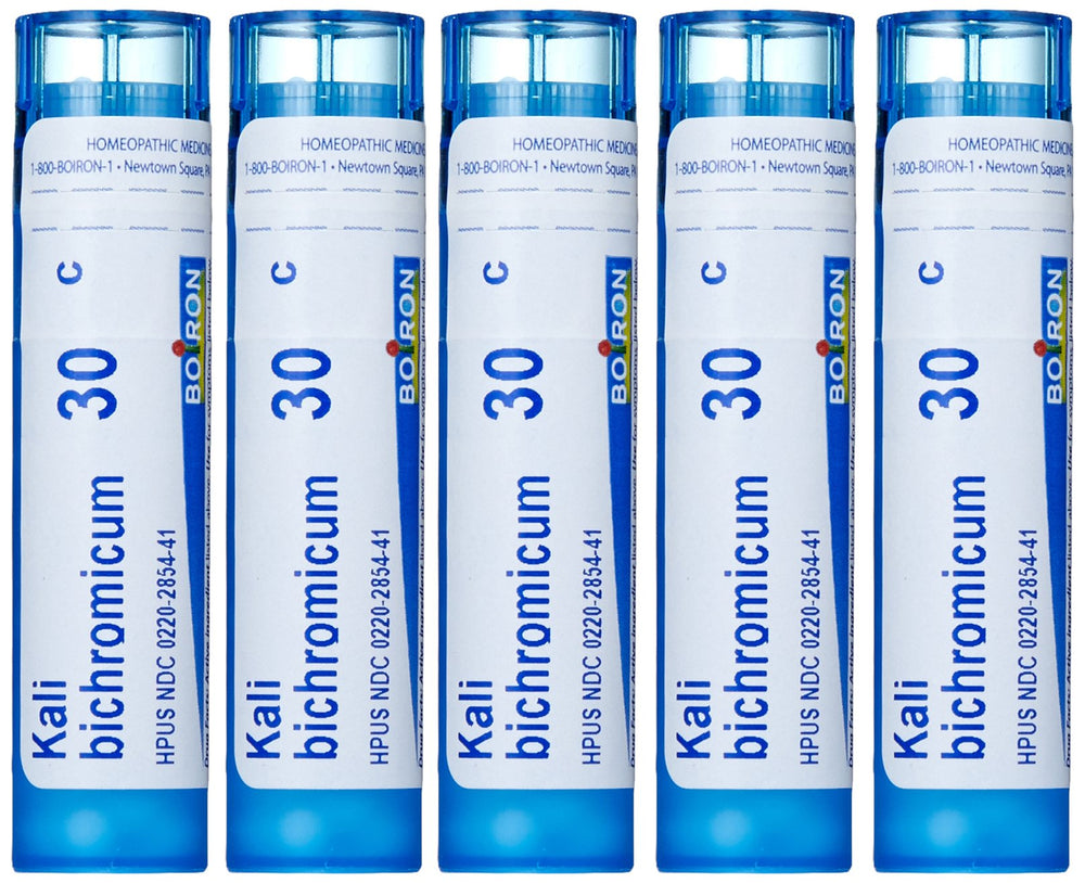 Boiron Kali Bichromicum 30C pack of five pellets for cold symptom support.