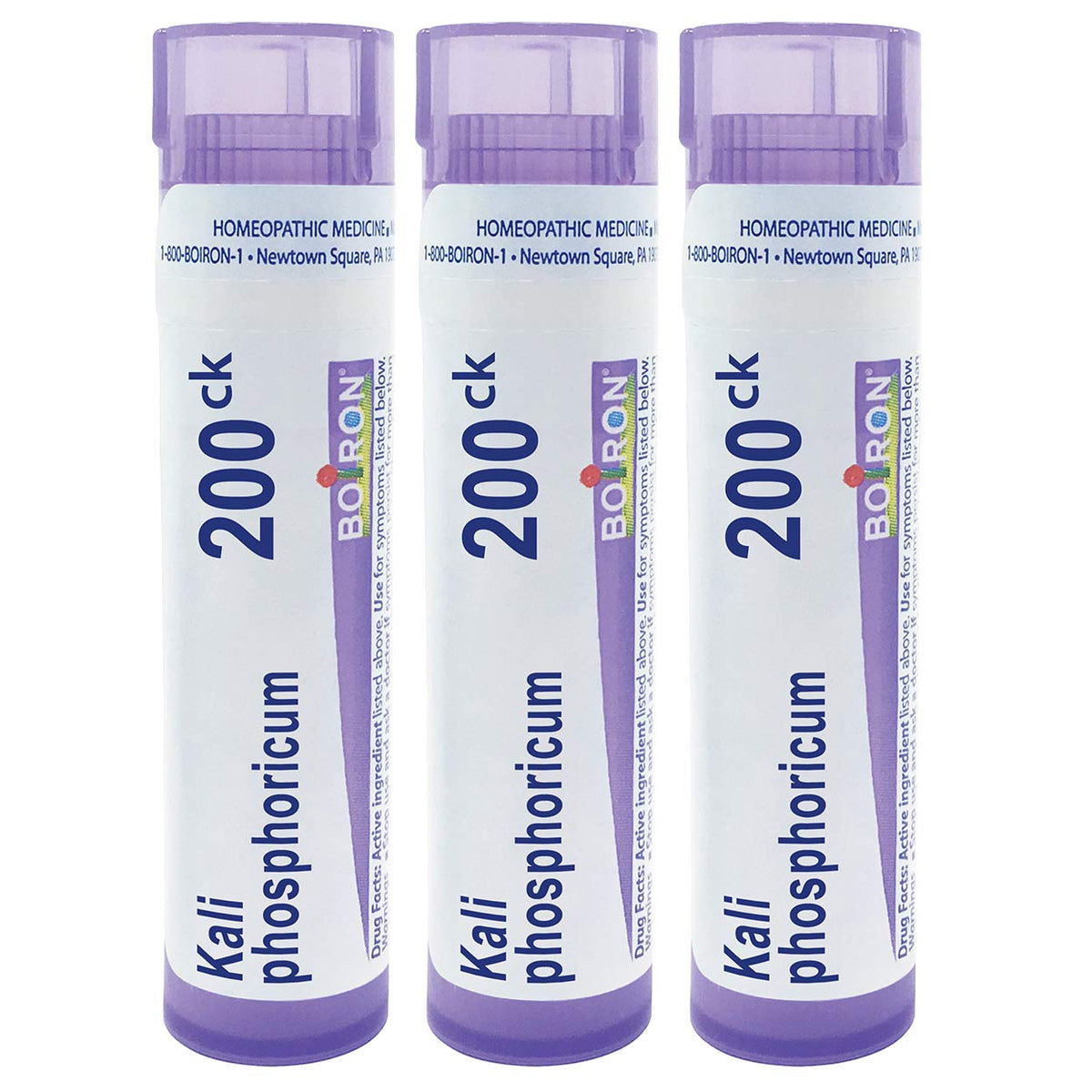 Boiron Kali Phosphoricum 200CK pellets in a tube for easy dosing.
