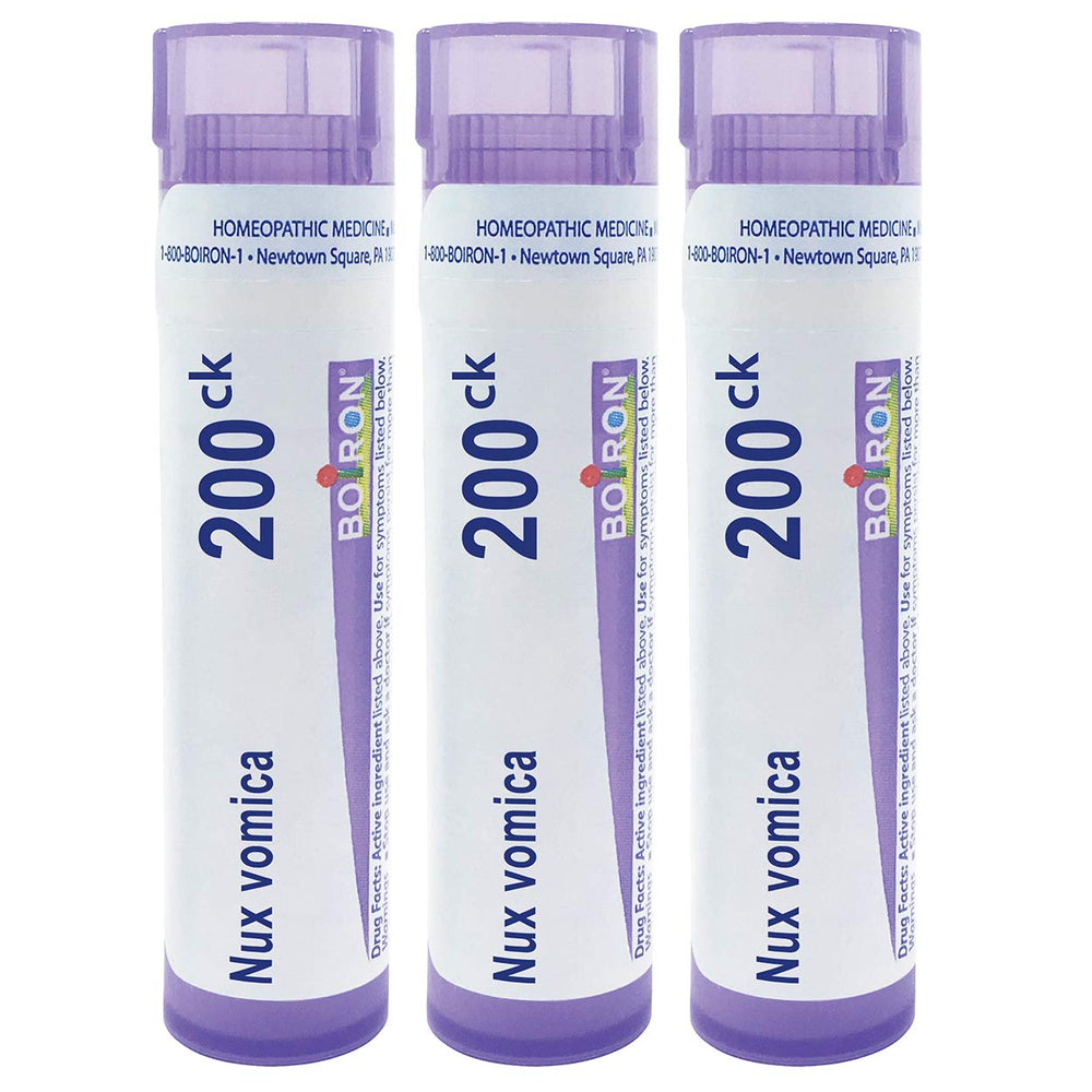 Boiron Nux Vomica 200CK pellets for heartburn or drowsiness relief
