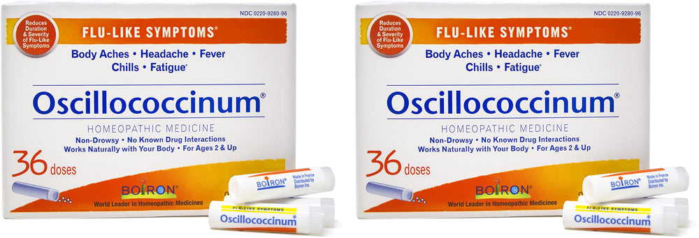 Boiron Oscillococcinum bottle close-up, non-drowsy homeopathic option.