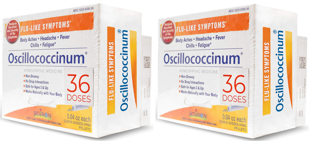 Boiron Oscillococcinum branding on label, trusted homeopathy for common symptoms.