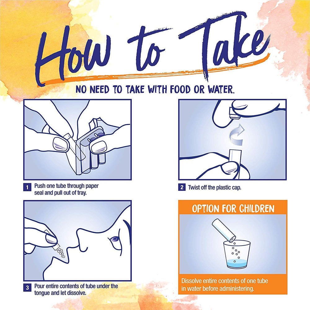 Boiron Oscillococcinum pack back view with dosage tips for quick use.