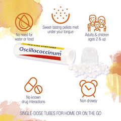 Boiron Oscillococcinum pellets dissolving under tongue for convenient relief.