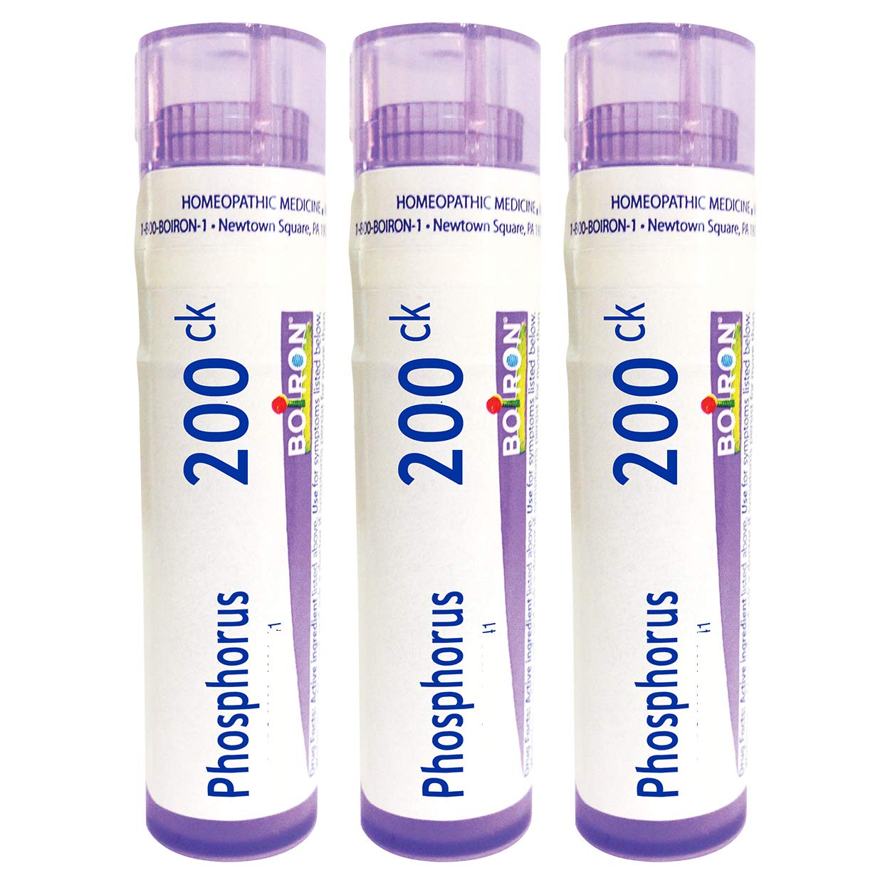 Boiron Phosphorus 200CK pack front with three tubes for on-the-go use.