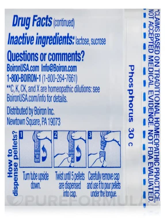 Boiron Phosphorus 30C ingredients adhere to HPUS standards.
