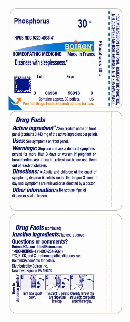 Boiron Phosphorus 30C pellets melt in mouth for quick dosing.