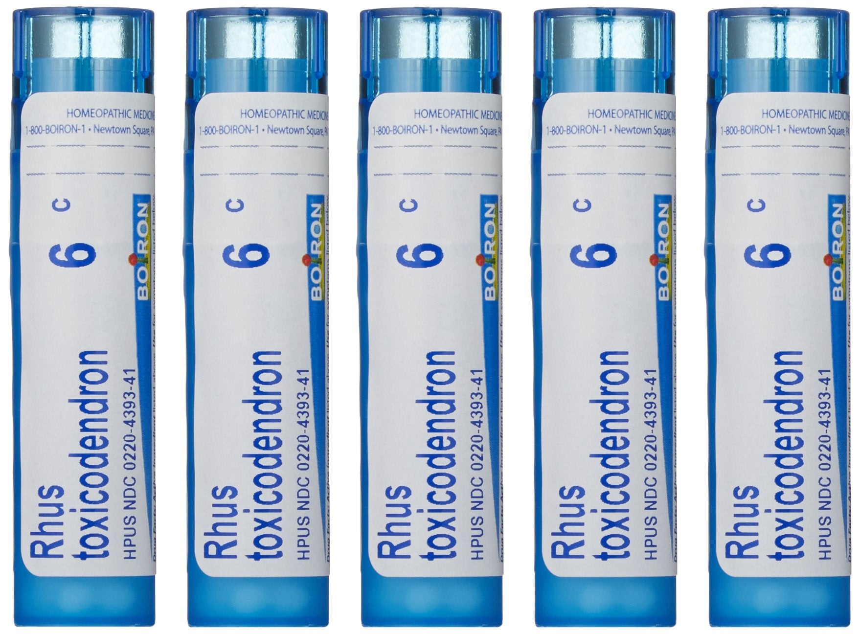 Boiron Rhus Toxicodendron 6C pellets in tubes front for gentle joint support