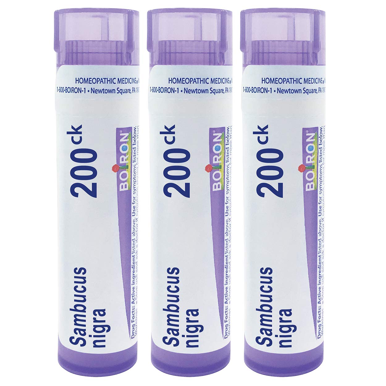 Boiron Sambucus Nigra 200CK tube front view for quick, discreet relief.