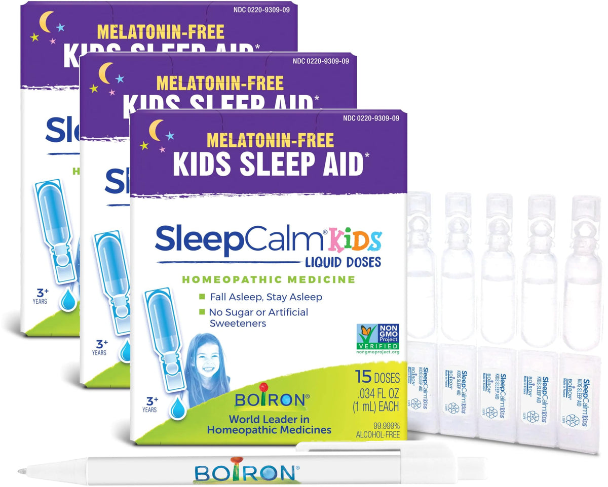 Boiron SleepCalm Kids boxed bundle front view for an easy bedtime routine.
