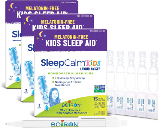 Boiron SleepCalm Kids boxed bundle front view for an easy bedtime routine.
