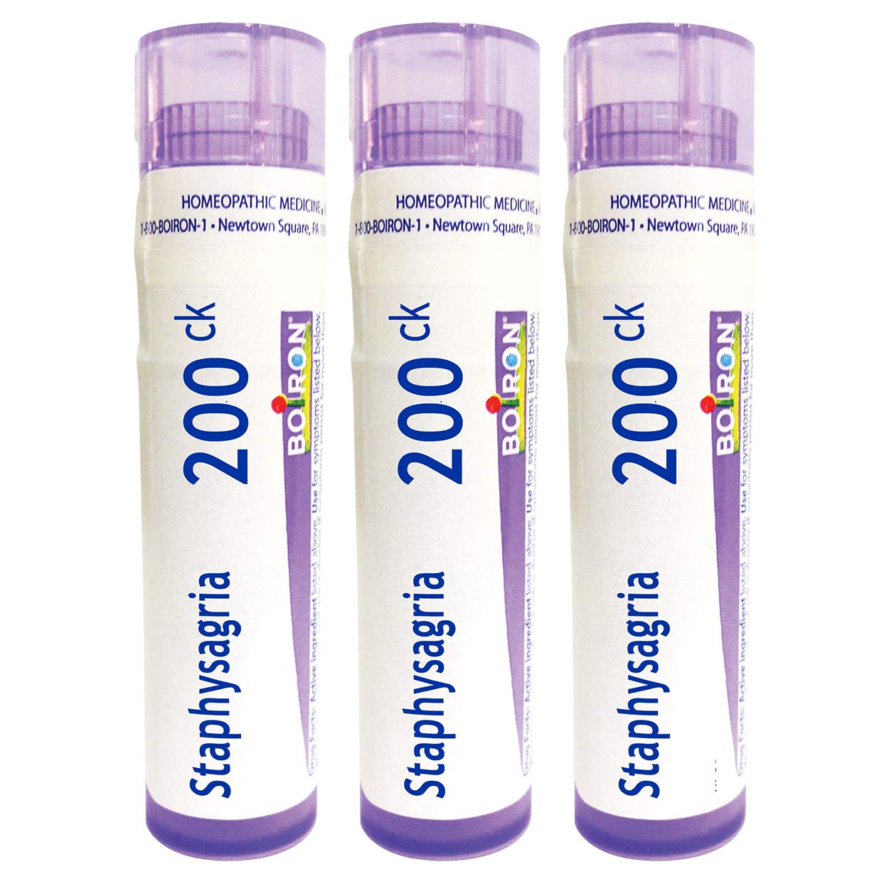 Boiron Staphysagria 200ck bottle with quick-dissolving pellets for itch relief.