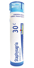 Boiron Staphysagria 30C pellets for surgical wounds, gentle healing support.