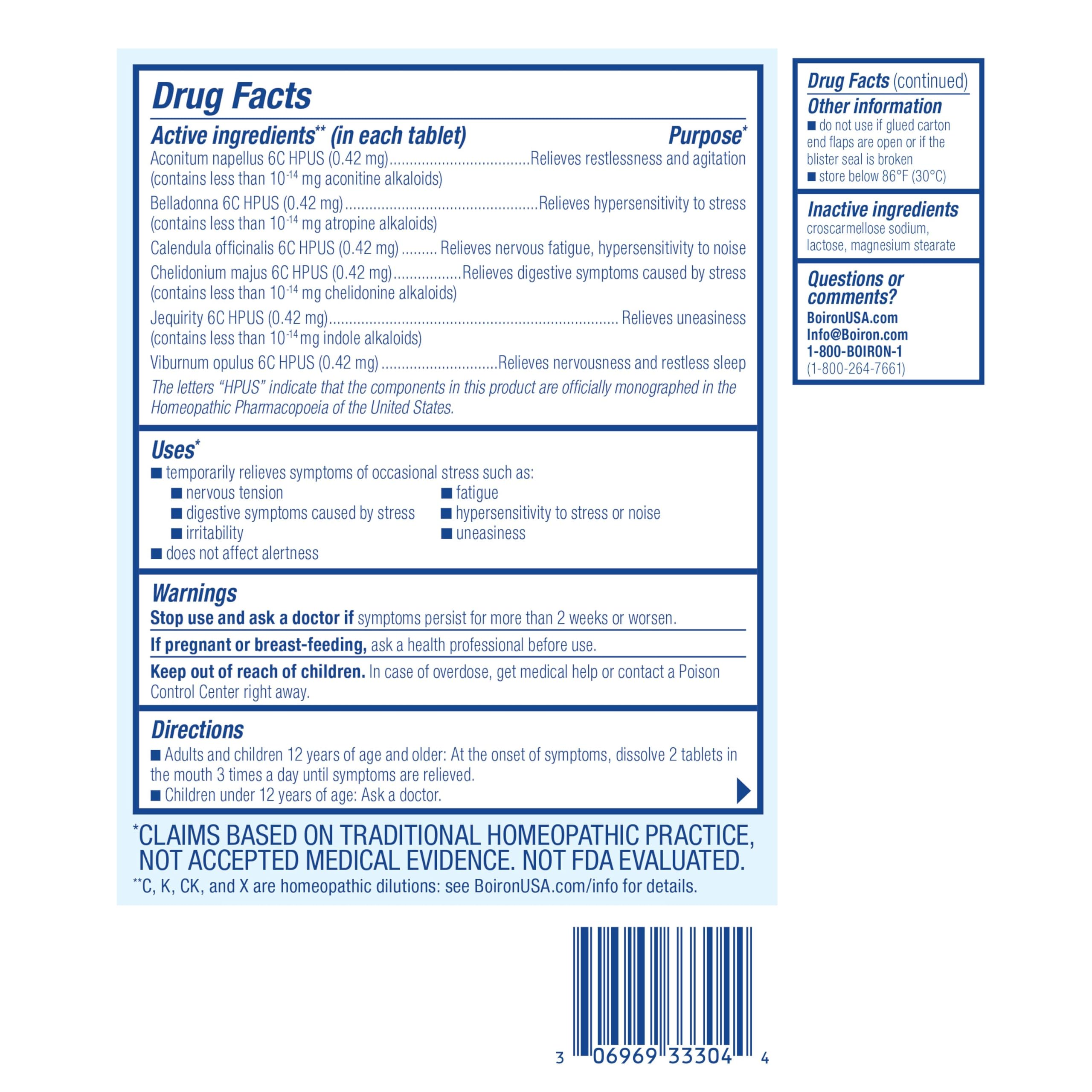 Boiron StressCalm blister packaging keeps tablets portable and easy to carry.