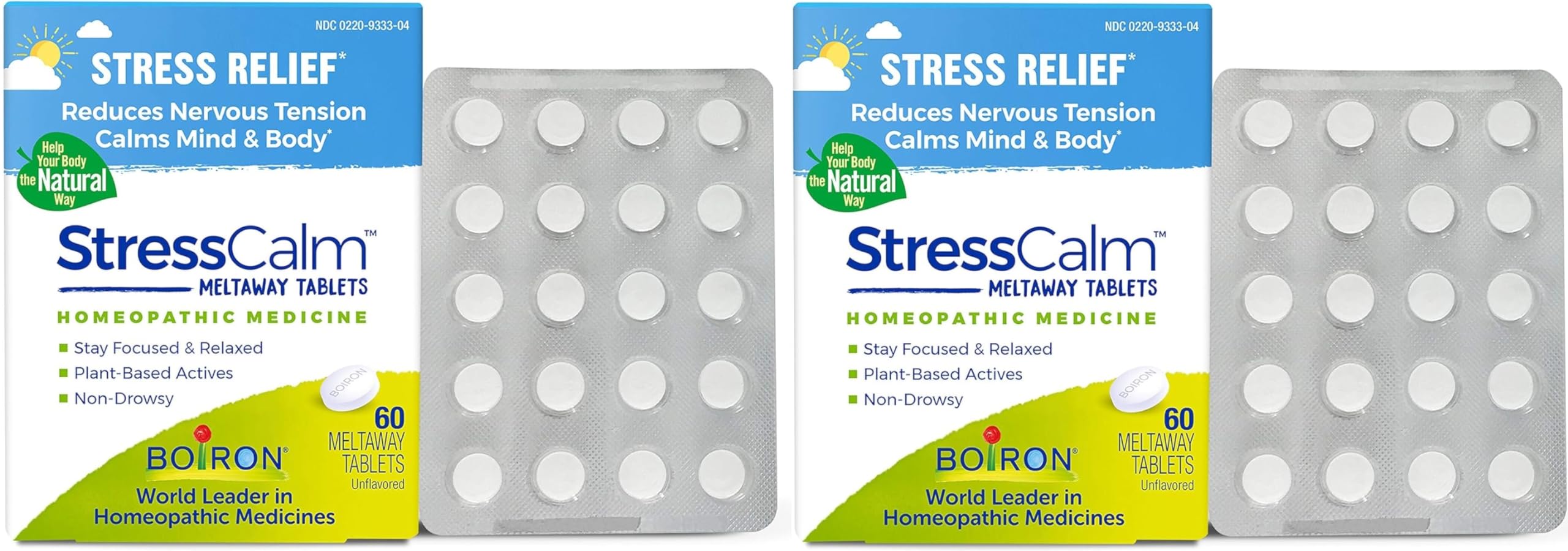 Boiron StressCalm bottle front promoting calm for daily stress.
