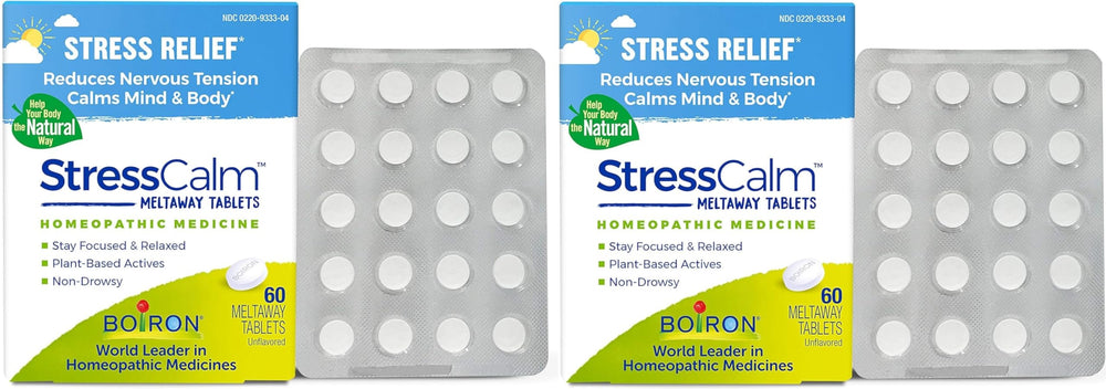 Boiron StressCalm bottle front promoting calm for daily stress.