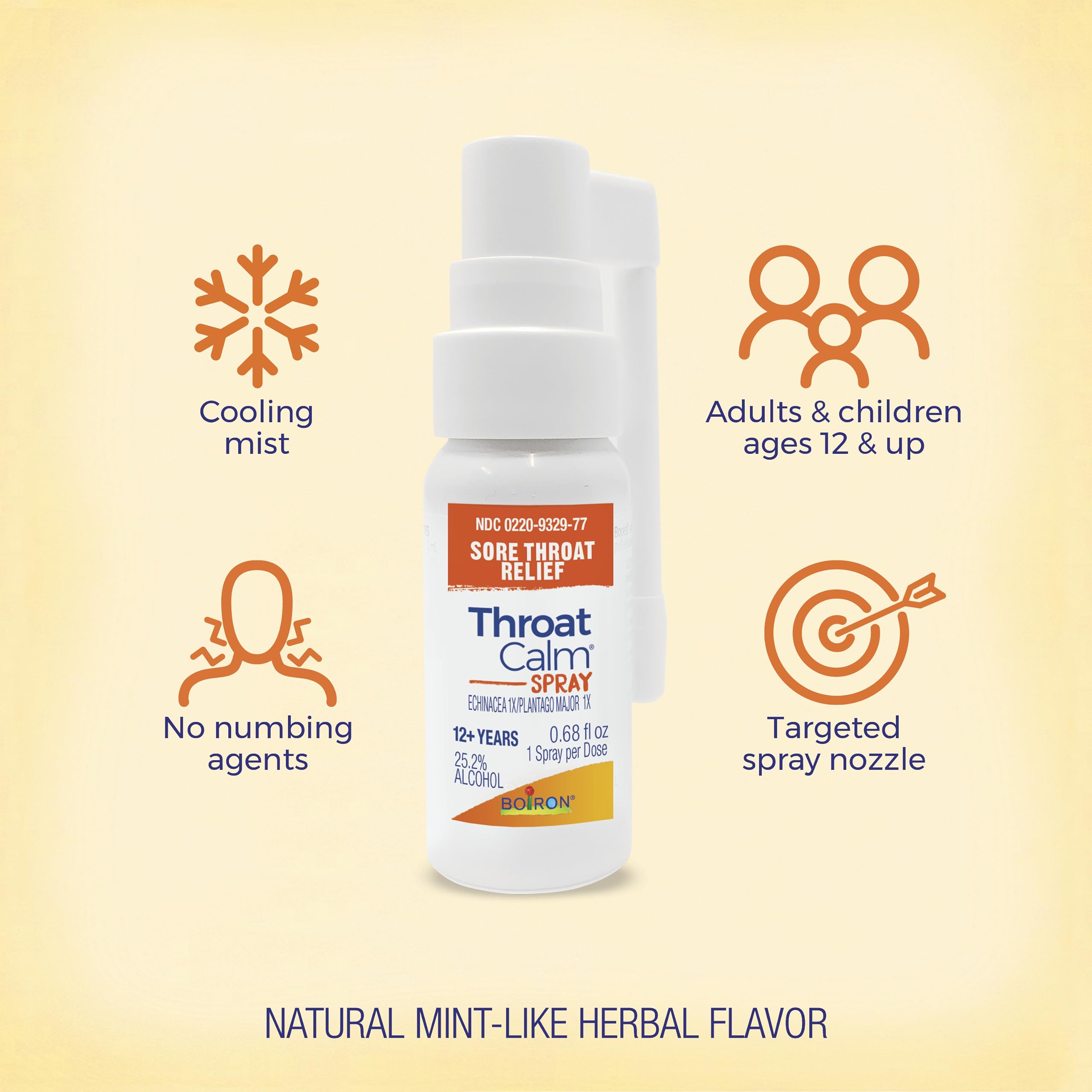 Boiron ThroatCalm packaging highlights plant-powered formula.