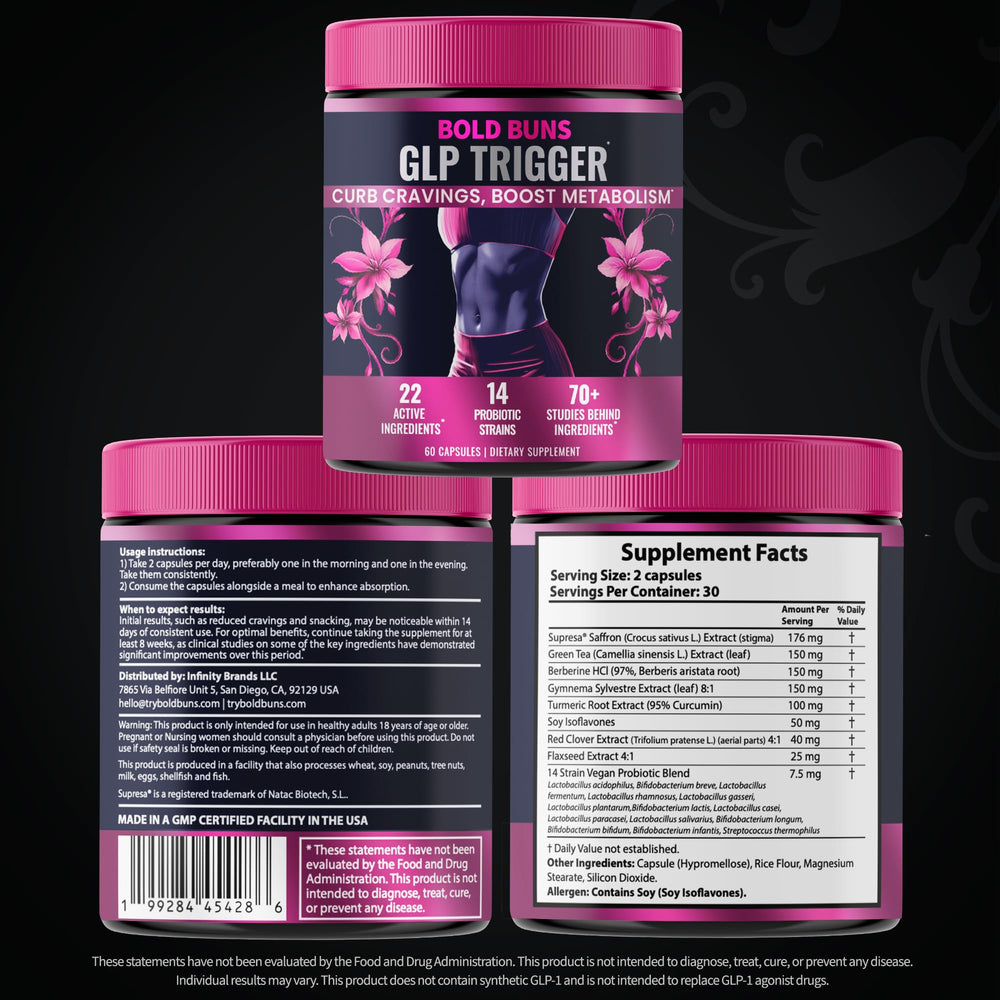 Bold Buns GLP Trigger vegan capsules aligned with plant-based wellness.