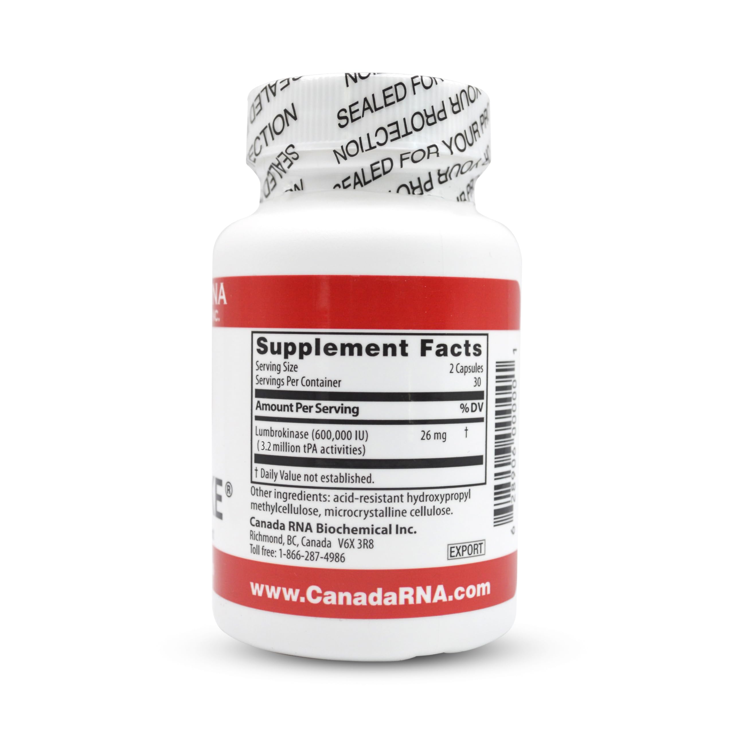Boluoke Canada RNA Lumbrokinase packaging shot highlighting allergen-free formula