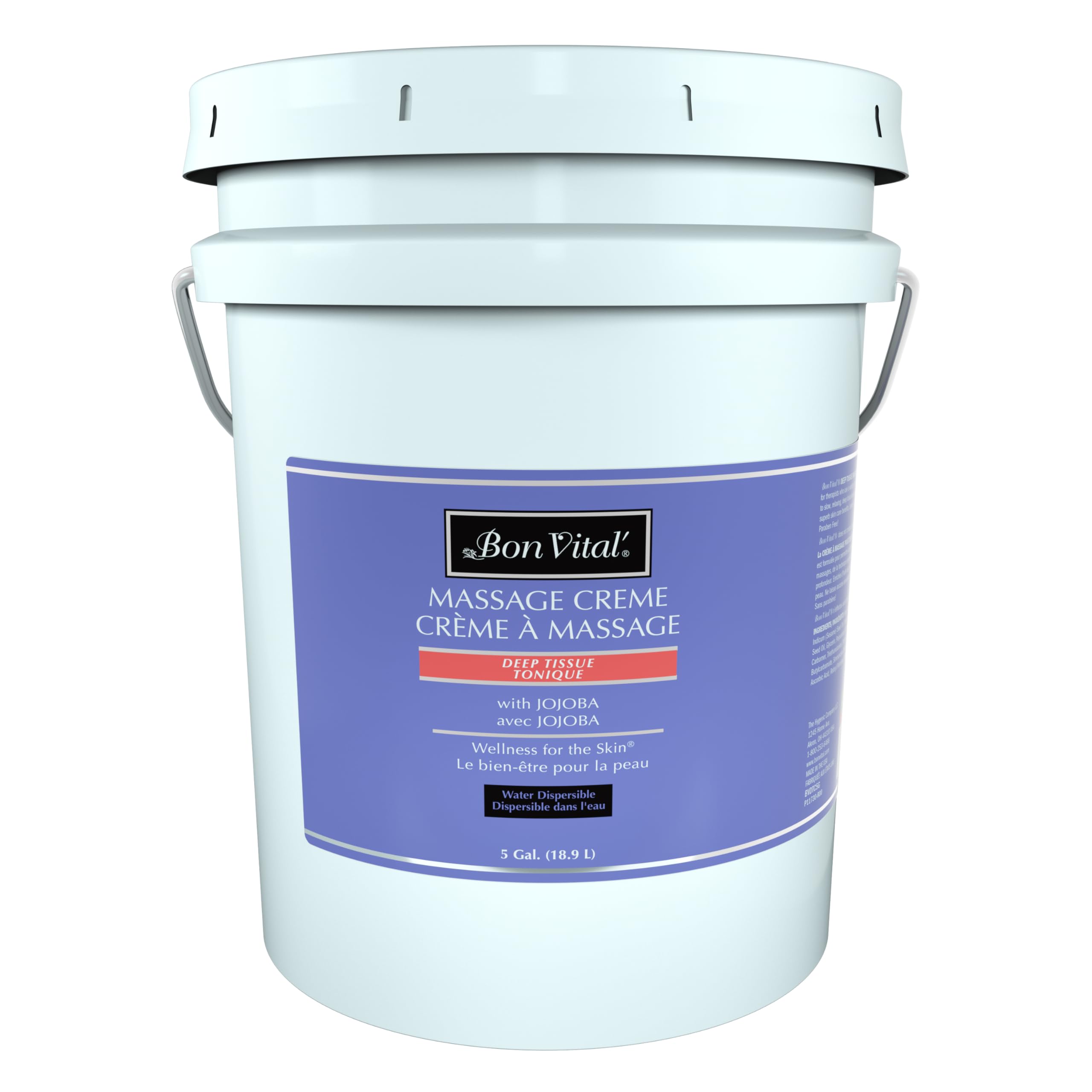 Bon Vital' Deep Tissue Massage Creme 5-Gallon container for professional use.